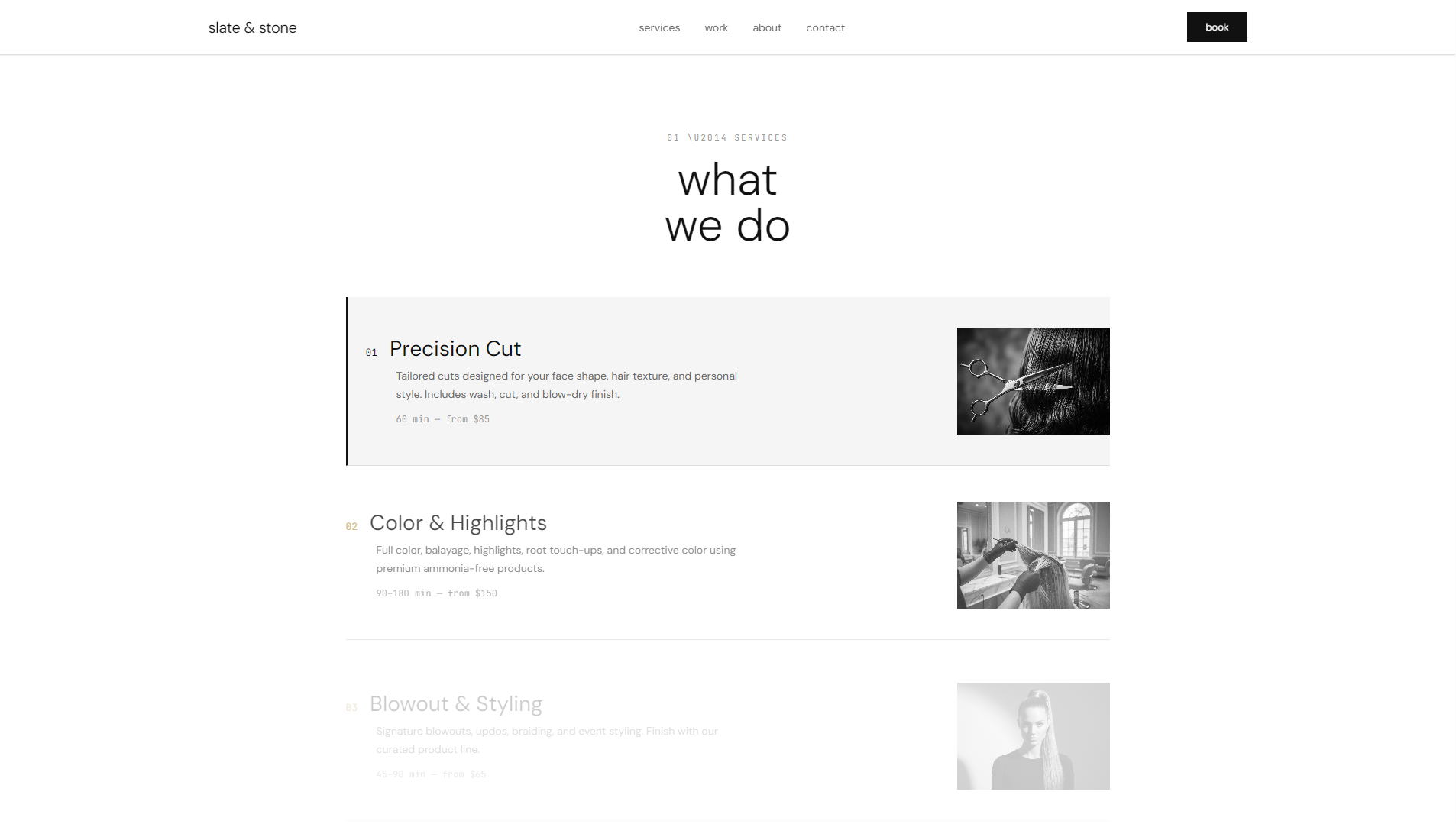 Slate and Stone what we do section screenshot